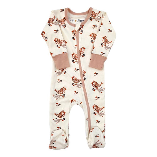 GOTS Certified Organic Cotton Zippy Footed - Celadon Quail
