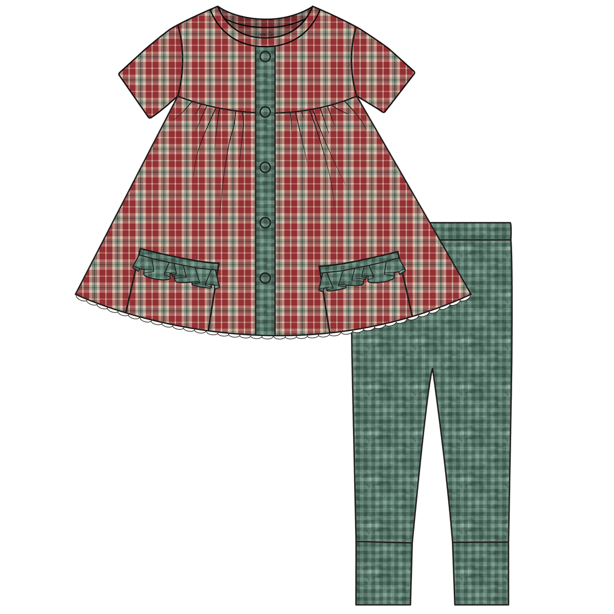 Red Plaid Short Sleeve Tunic + Legging Set (Pre-Order)