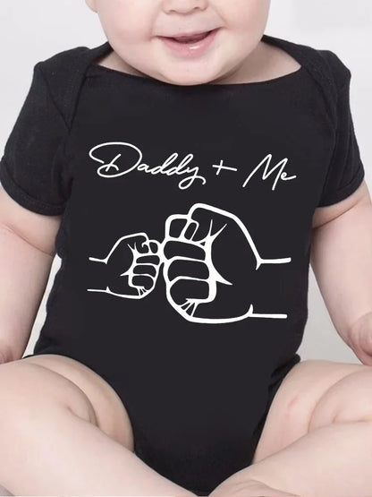 Newborn Baby Boys Girls Clothes Infant Cartoon Daddy and Me Print Funny Short Sleeve Bodysuit Summer Romper Infant Jumpsuit