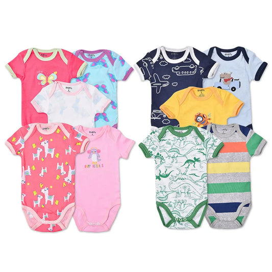 5pcs 3m-24m Short Sleeve Cotton Winggle-In Jumpsuit Infant Baby