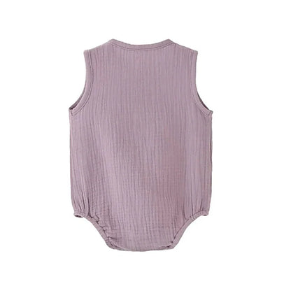 Summer Solid Newborn Baby 100% Cotton Linen Bodysuits Boy Girl Sleeveless Romper Jumpsuit Soft Skin-friendly Thin Comfy
