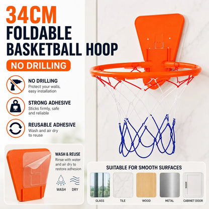 34cm Kids Basketball Hoop Foldable Wall Mounted Mini Basket Rim No Drilling Indoor Door Backboard Sports Toy for Children