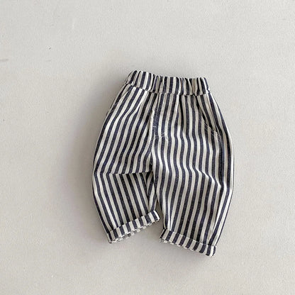 Kids Tapped Casual Striped Pants 0-5T Girls Boys Fashion Stripe Trousers Children Solid Denim Jeans Britches