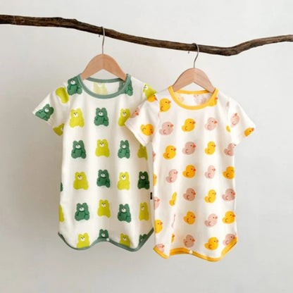 0-3 Years Newborn Ice Silk Thin Sleepwear Print Babysuits Cartoon