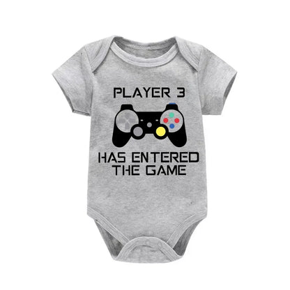 PLAYER 3 Newborn Romper Casual Short Sleeves Baby Boy Clothes Bodysuits Cartoon Graphic Toddler Girls Jumpsuits