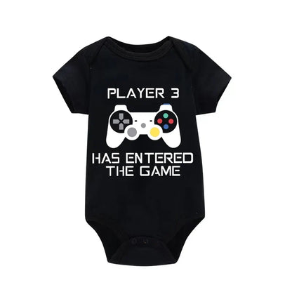 PLAYER 3 Newborn Romper Casual Short Sleeves Baby Boy Clothes Bodysuits Cartoon Graphic Toddler Girls Jumpsuits