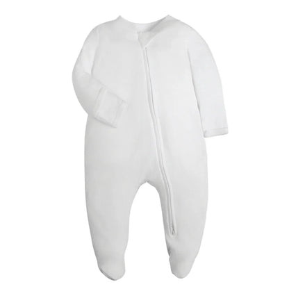 Unisex Newborn Baby Footed Pajamas Long Sleeve Zipper Romper Cotton Jumpsuit Solid White 0-12 Months Fashion Baby Clothes