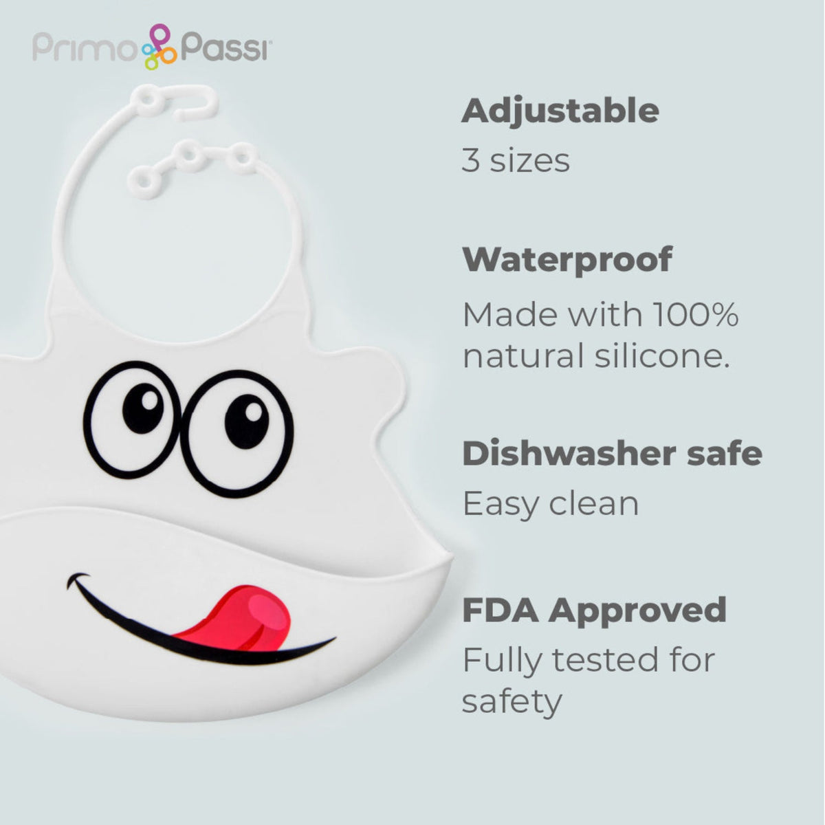 Primo Passi Silicone Baby Bib, White Face