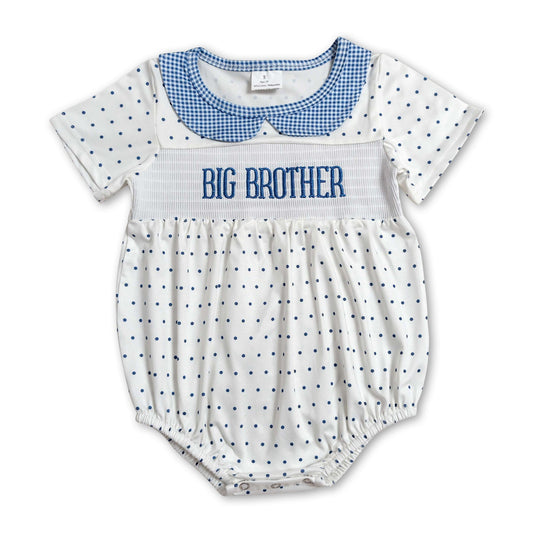 Short sleeves polka dots big brother smocked baby boy romper