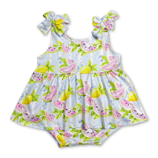 Sleeveless lemon watermelon baby girls romper