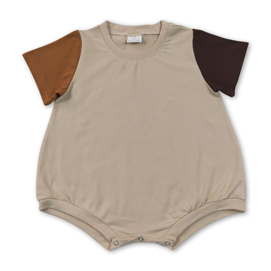 Lihgt dark brown short sleeves cotton boy summer romper