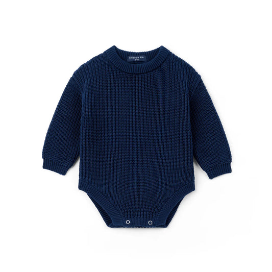 Classic Chunky Knit Baby Romper in Navy