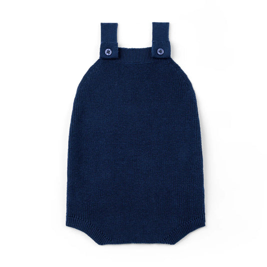 Baby Knit Button Strap Romper in Navy