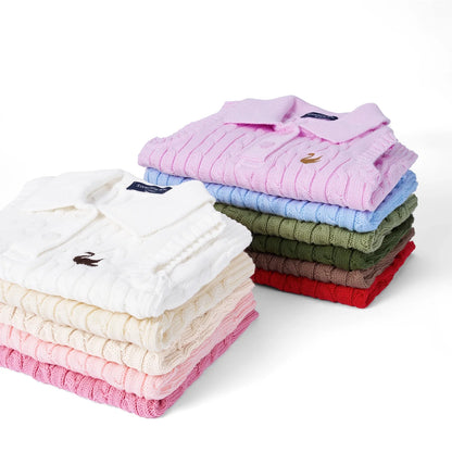 Cable Knit Sleeveless Polo Shirt in Rose Pink