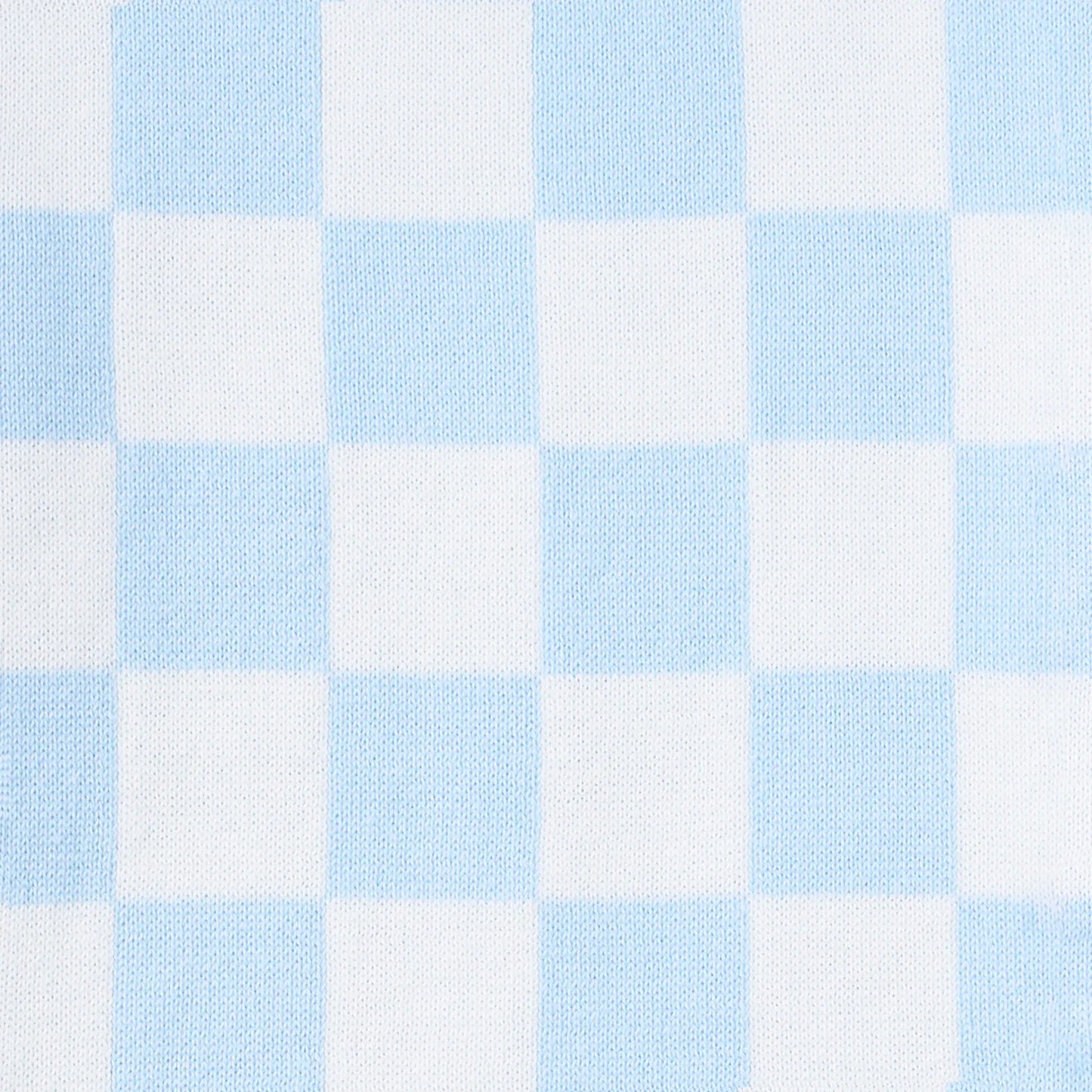 Blue Checker Knit Long Sleeve Crewneck Sweater
