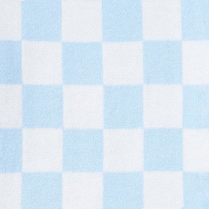 Blue Checker Knit Long Sleeve Crewneck Sweater