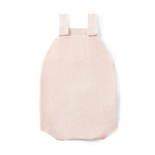 Baby Knit Button Strap Romper in Beige