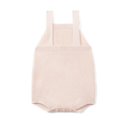 Baby Knit Button Strap Romper in Beige
