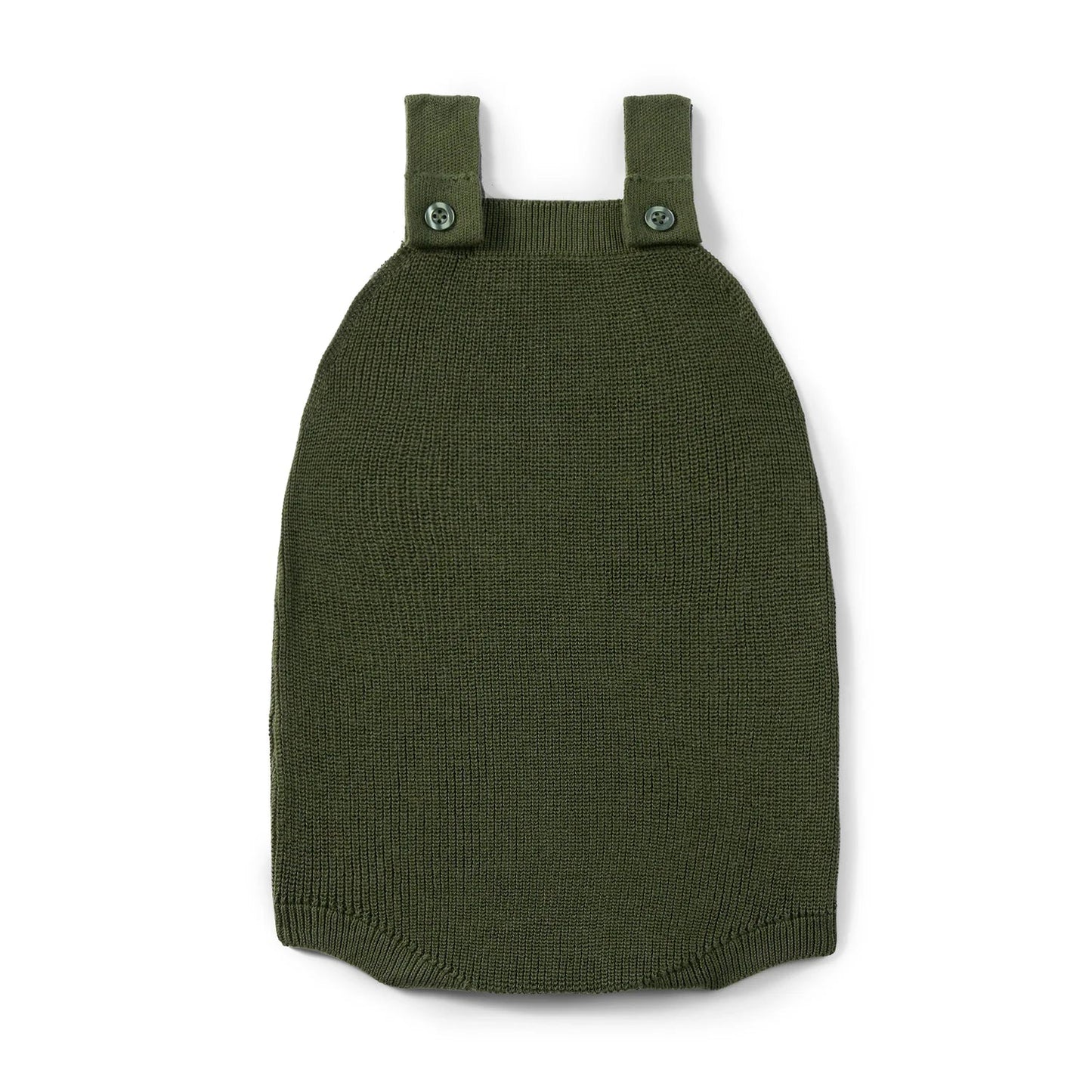 Baby Knit Button Strap Romper in Forest Green