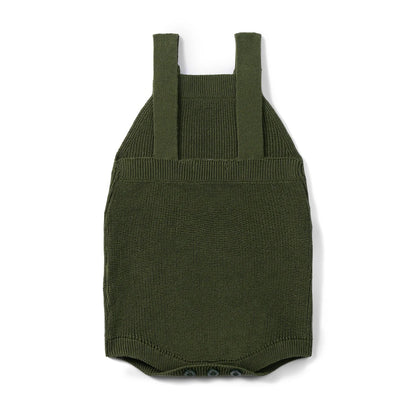 Baby Knit Button Strap Romper in Forest Green