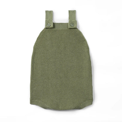 Baby Knit Button Strap Romper in Sage Green