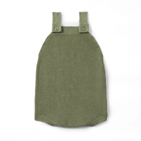 Baby Knit Button Strap Romper in Sage Green