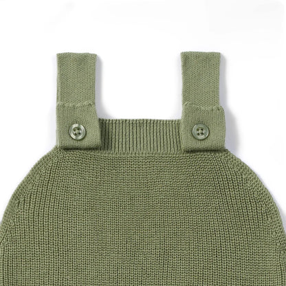 Baby Knit Button Strap Romper in Sage Green