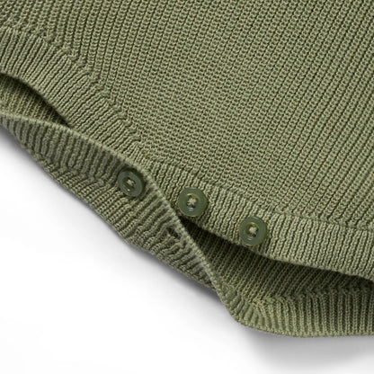 Baby Knit Button Strap Romper in Sage Green