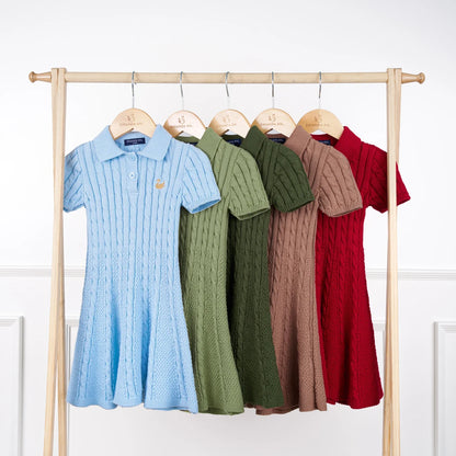 Cable Knit Polo Dress in Baby Blue