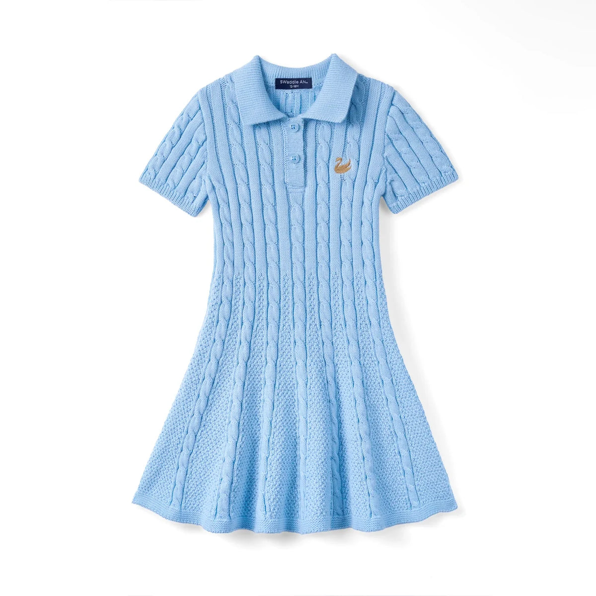 Cable Knit Polo Dress in Baby Blue