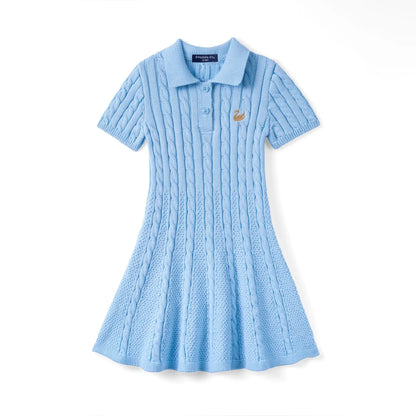 Cable Knit Polo Dress in Baby Blue