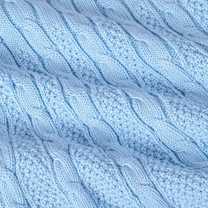 Cable Knit Polo Dress in Baby Blue