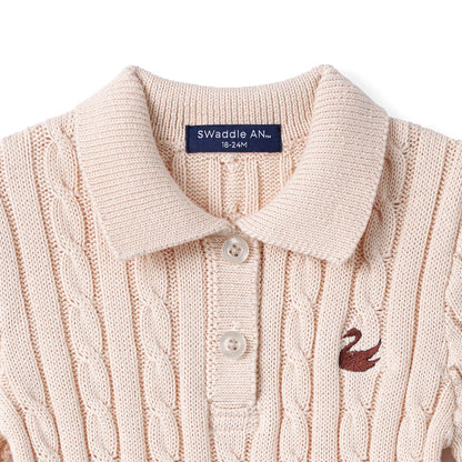 Cable Knit Polo Dress in Beige