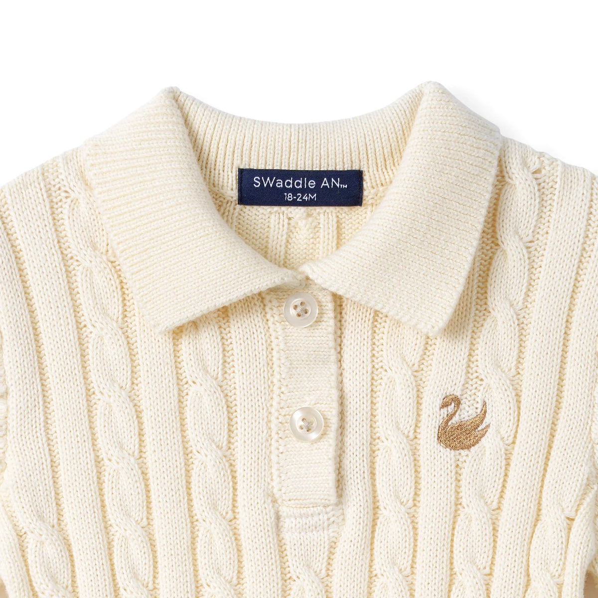 Cable Knit Polo Dress in Cream