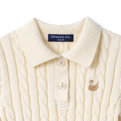 Cable Knit Polo Dress in Cream