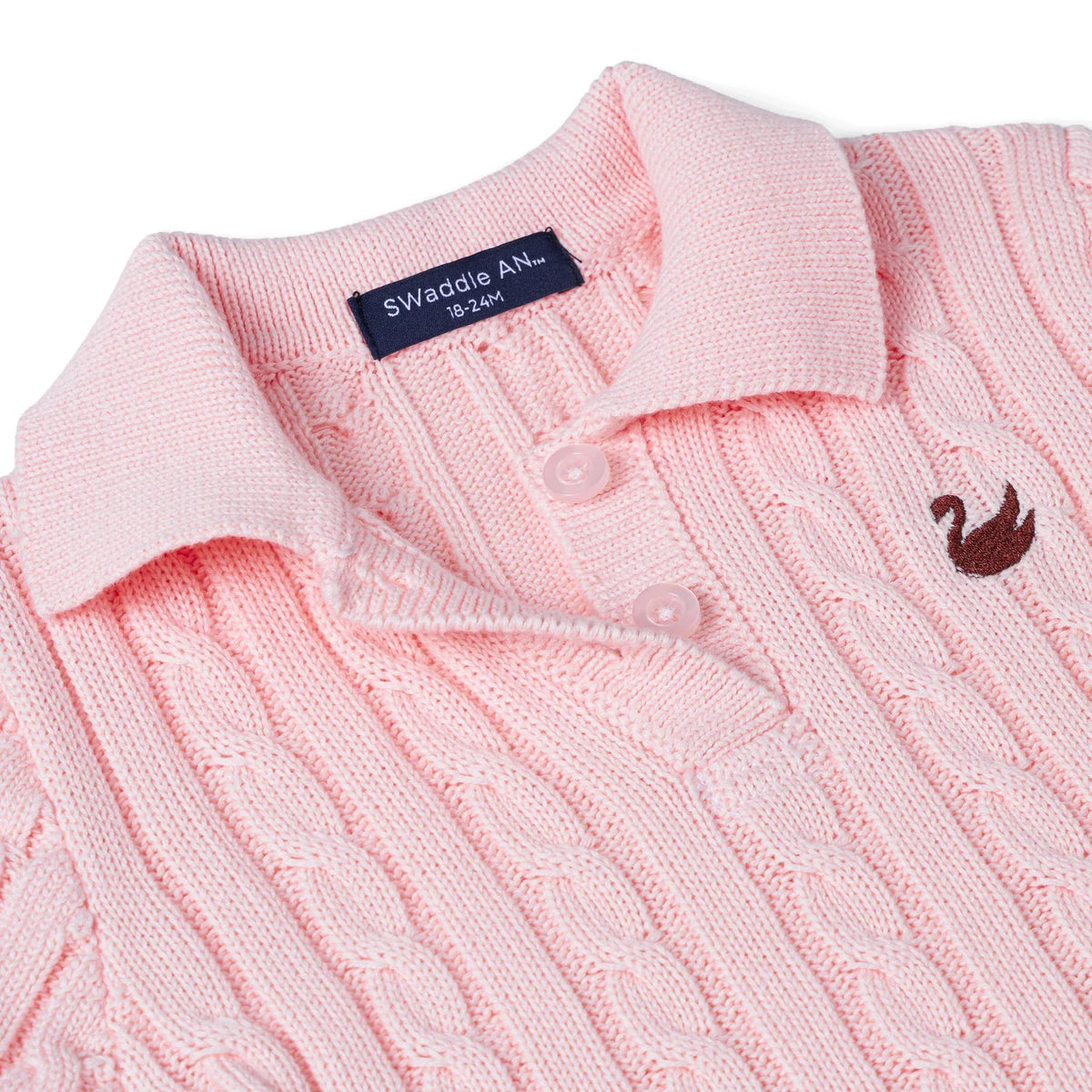 Cable Knit Polo Dress in Pink