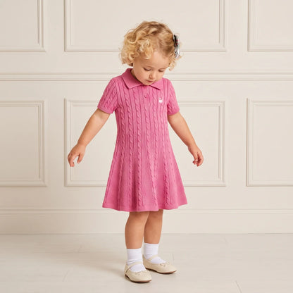 Cable Knit Polo Dress in Rose Pink