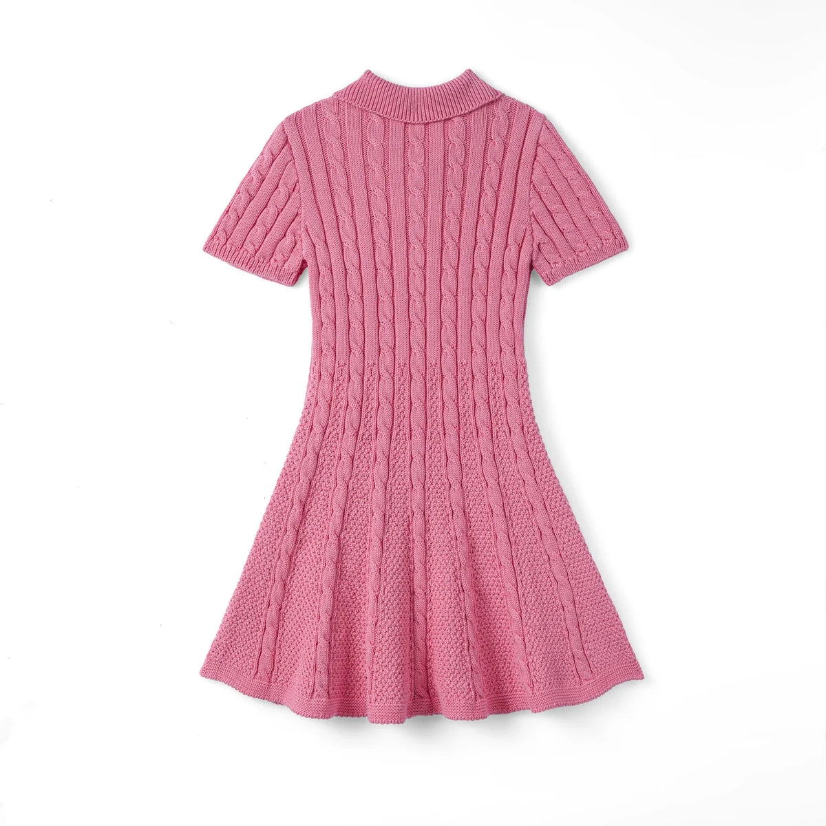 Cable Knit Polo Dress in Rose Pink
