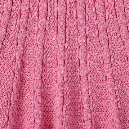 Cable Knit Polo Dress in Rose Pink