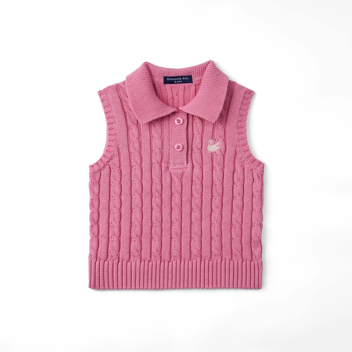 Cable Knit Sleeveless Polo Shirt in Rose Pink