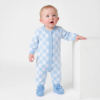Checker Baby Knit Button Romper
