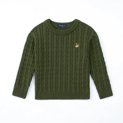 Classic Cable Knit Baby Sweater in Forest Green