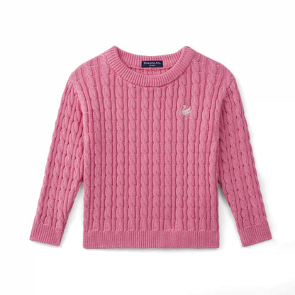 Classic Cable Knit Baby Sweater in Rose Pink