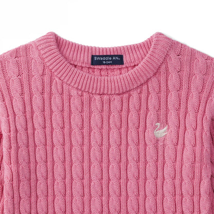 Classic Cable Knit Baby Sweater in Rose Pink