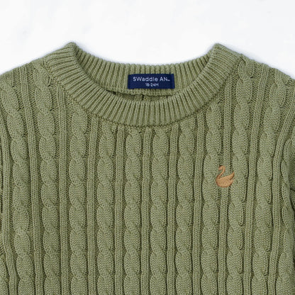 Classic Cable Knit Baby Sweater in Sage Green