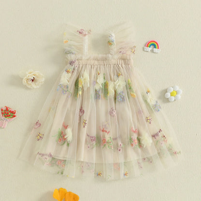 Baby Girl Square Neck Floral Embroidery Lovely Dress Kid Princess