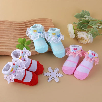 6pairs/lot Newborn Baby Socks for 0-24month Girls Lace Infant Girls