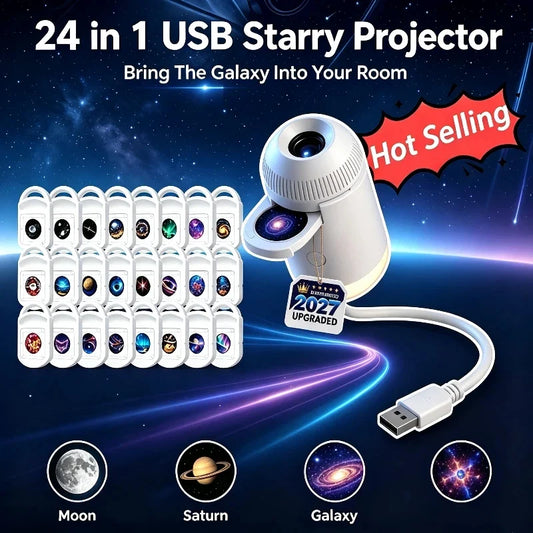 HD 4K Star Galaxy Projector Light 24 In 1 360 Degree Rotatable USB Holographic Night Lamp Eye Friendly Ambient Light For Bedroom