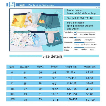 4pcs Baby Boys Boxers Cotton UnderPanties Cute Kid UnderWear Bear Car Cartoon Print Briefs Soft Shorts Student Boy Panties 2-16Y