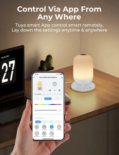 Tuya App Smart White Noise Machine Baby Sleep Sound Machine Colorful Night Lights 34 Soothing Sounds Supports APP Remote Control